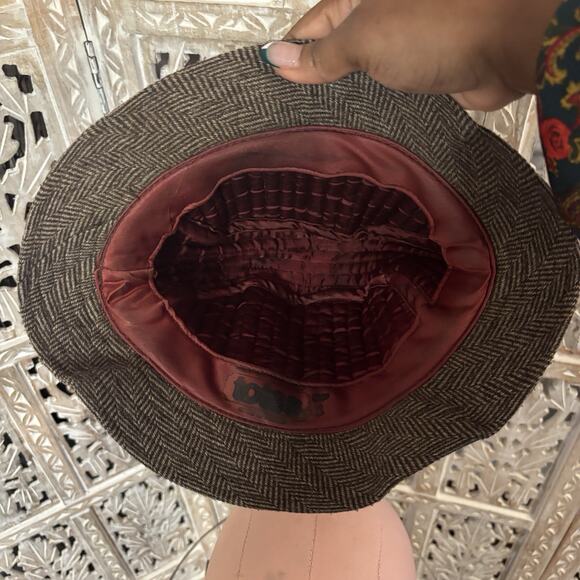 Vintage Totes Rain Rolls Right Off Mens Walking Hat Brown Herringbone Size L - Picture 8 of 8